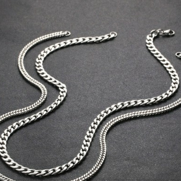 2pcs/set Men's Stainless Steel Silver Chains - Picture 3 of 4